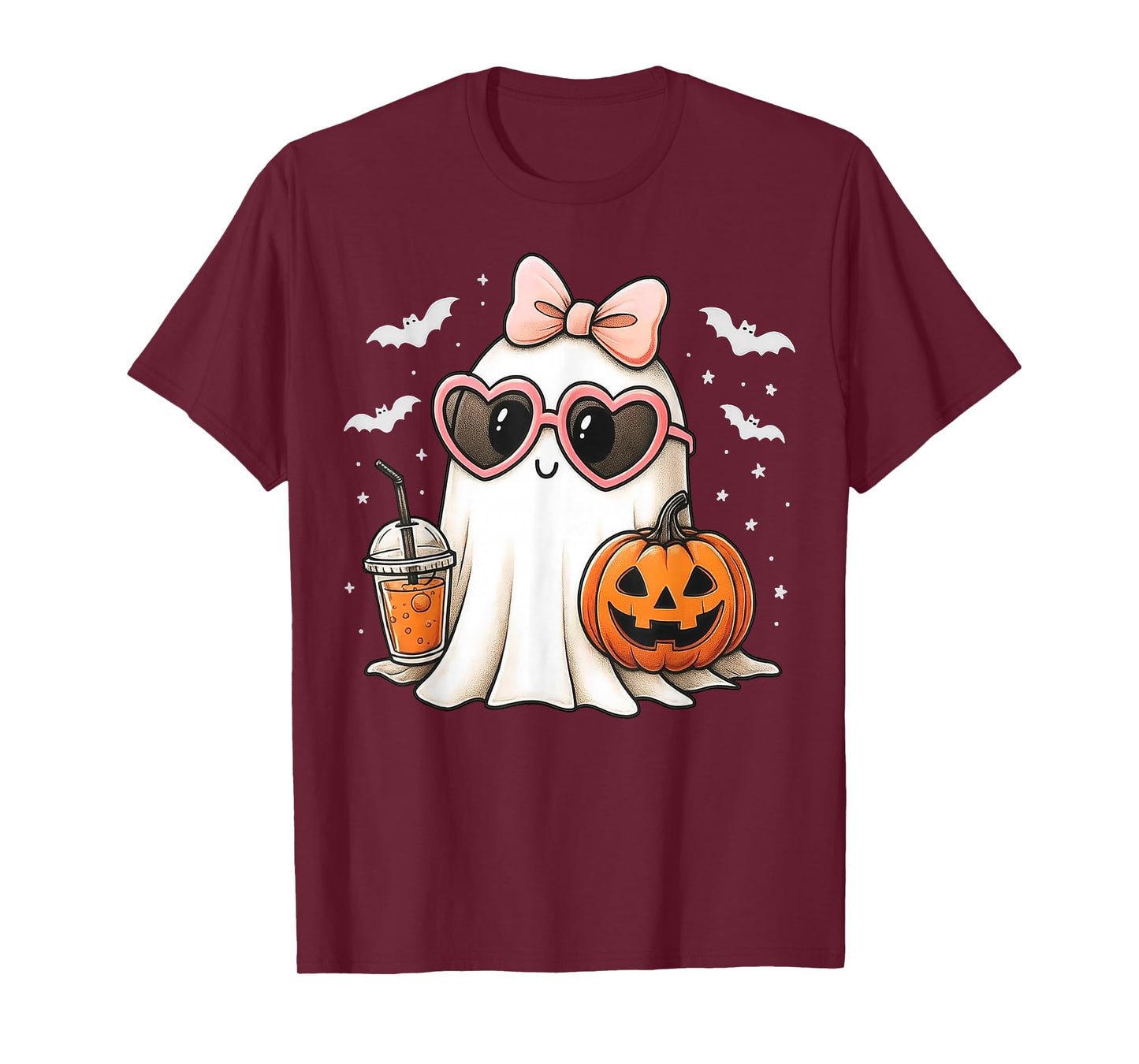 Coquette Ghost Pink Bow Pumpkin Cute Halloween Women Girls T-Shirt