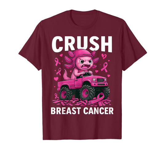 Crush Breast Cancer Awareness Axolotl Truck Toddler Boy Kids T-Shirt