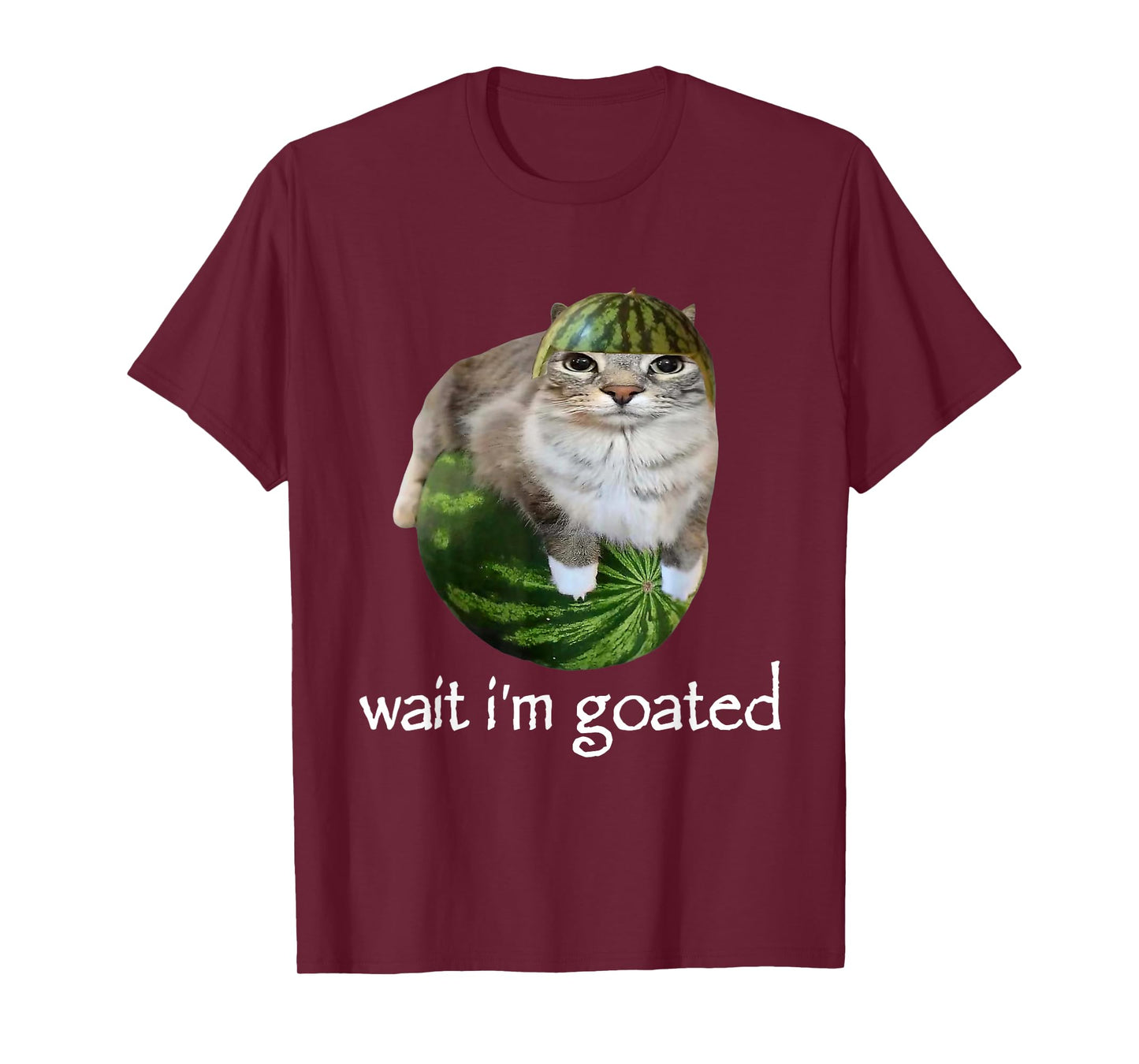 Wait I'm Goated Watermelon Cat Brainrot Silly Staring Cat T-Shirt