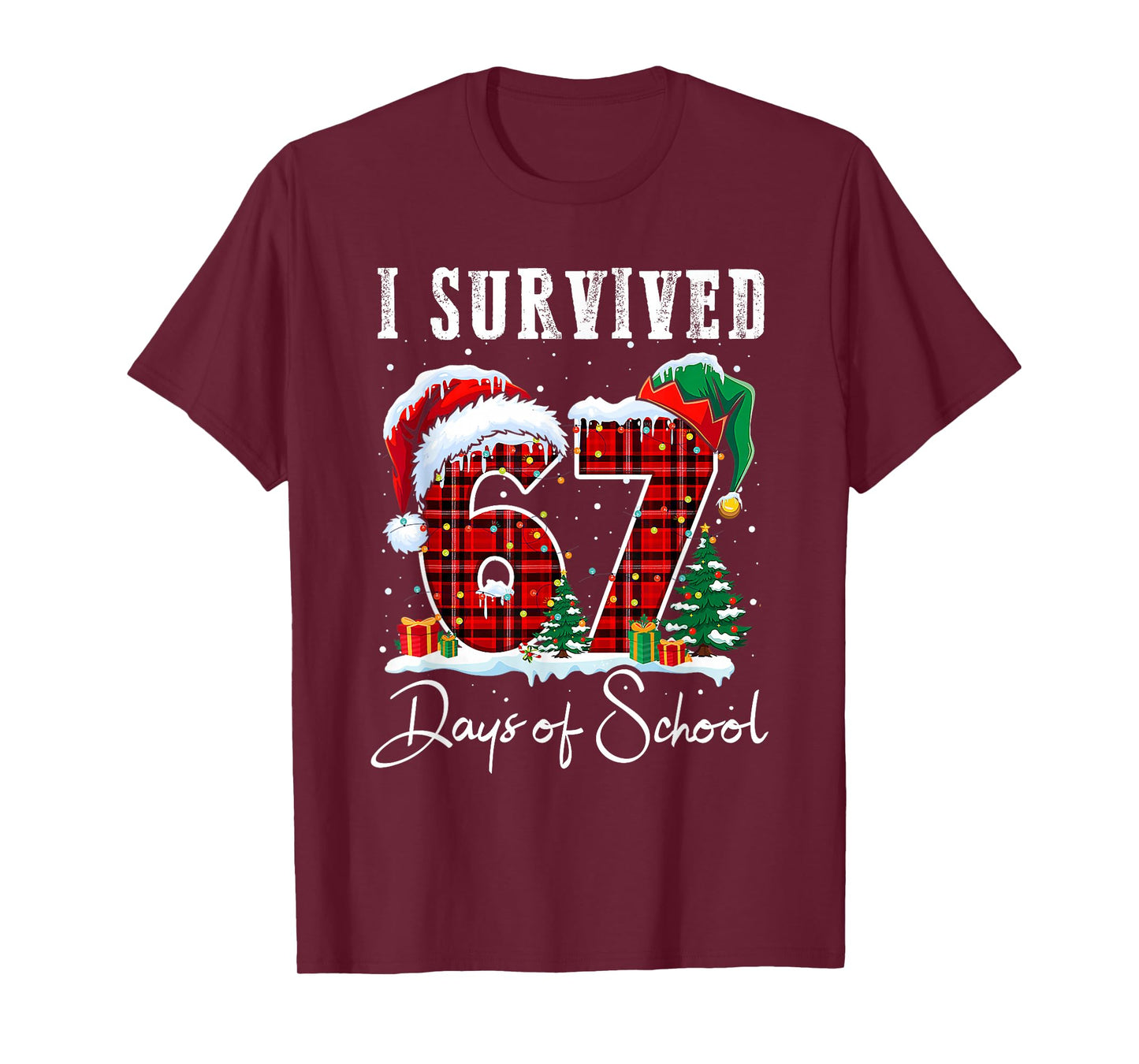 I Survived 67 Days of School Christmas Candy Cane Six Seven T-Shirt