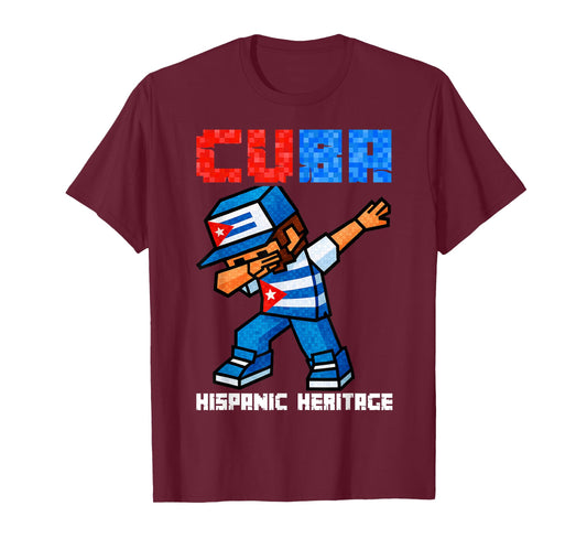 Cuba Dabbing Boys Game Pixel Hispanic Heritage Cuban Kids T-Shirt