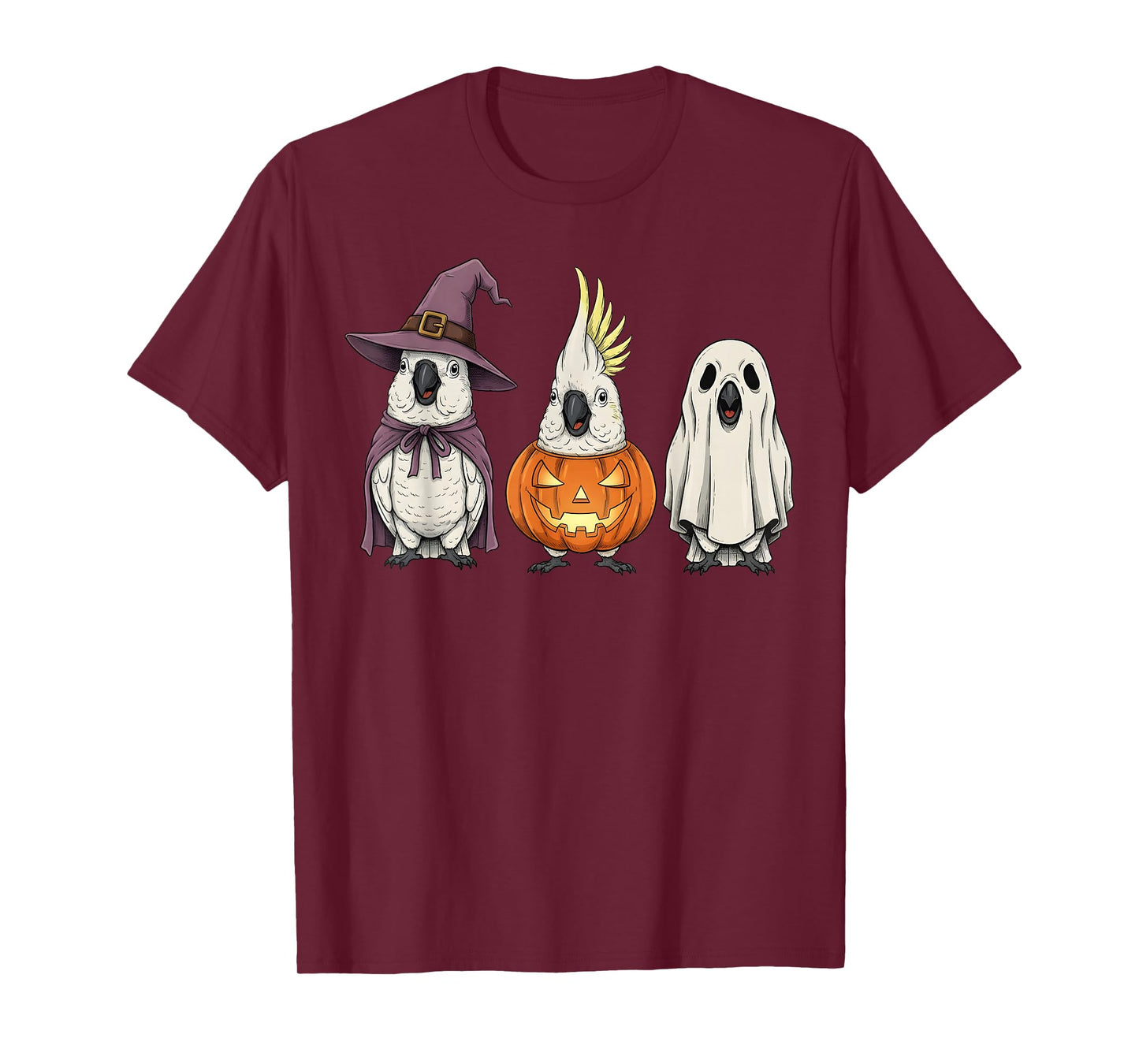 Spooky Ghost White Cockatoo Parrot Lover Pumpkin Halloween T-Shirt