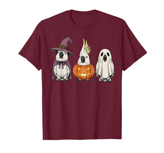 Spooky Ghost White Cockatoo Parrot Lover Pumpkin Halloween T-Shirt