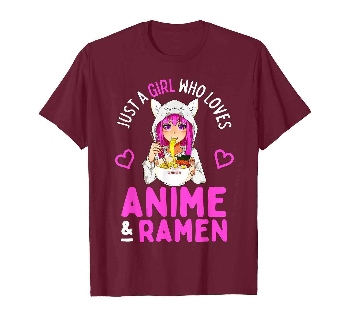 Just a Girl Who Loves Anime and Ramen Bowl Japanese Girls T-Shirt Small