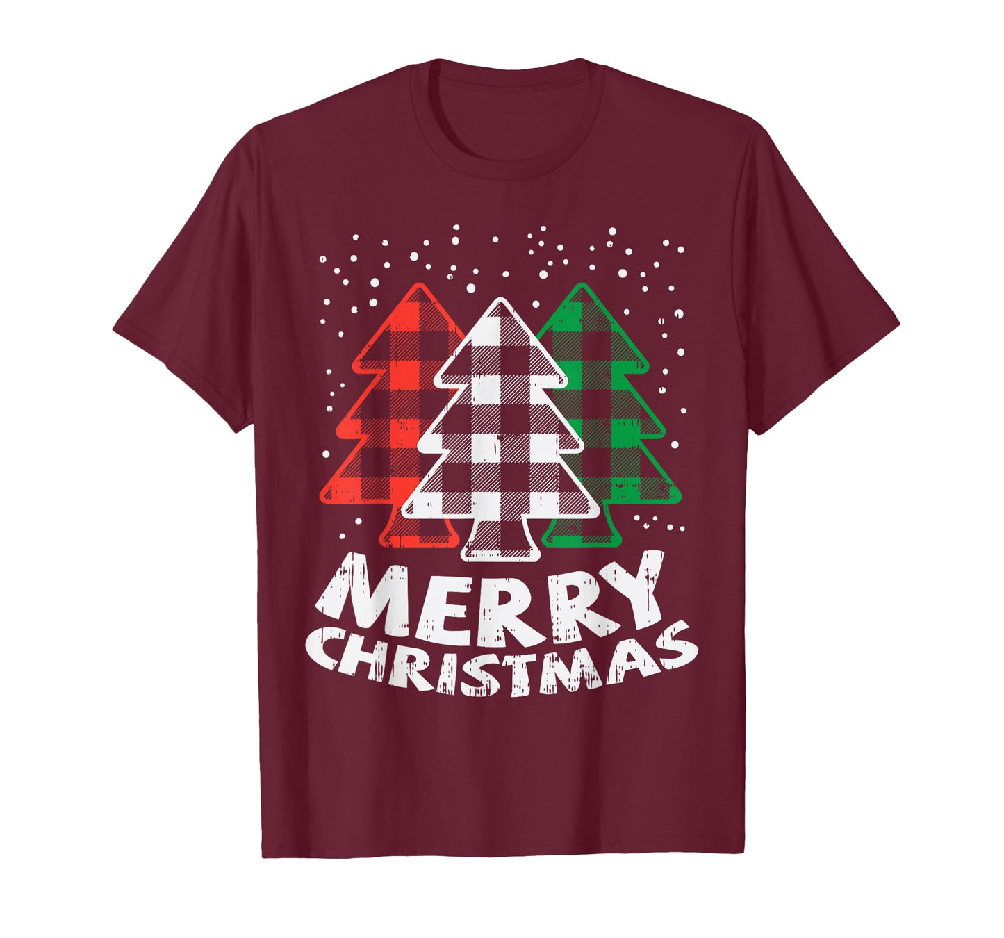 Green White Red Buffalo Plaid Merry Christmas Trees Gift T-Shirt
