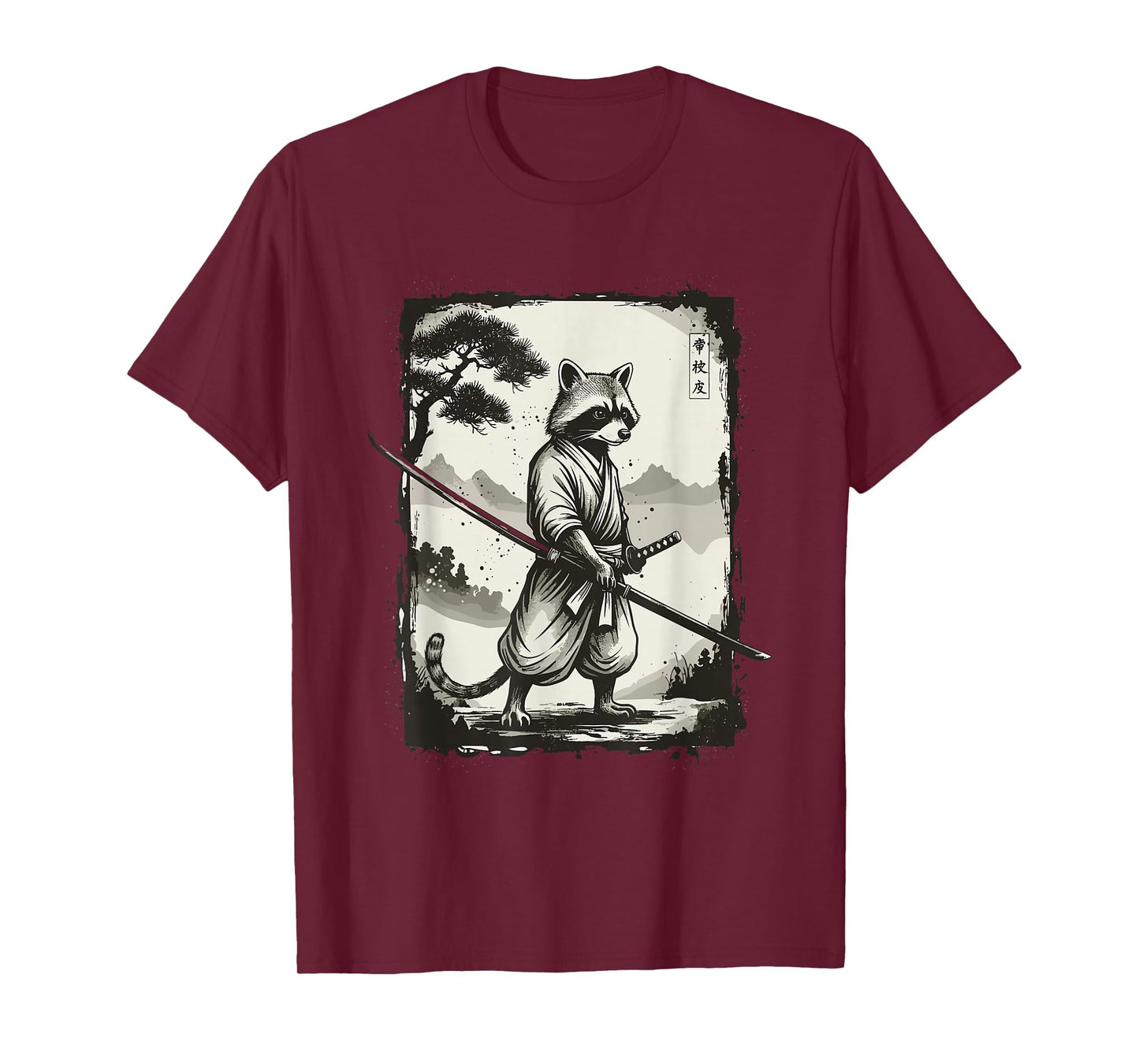 Samurai Raccoon Japanese Shirts for Men Warrior Vintage T-Shirt