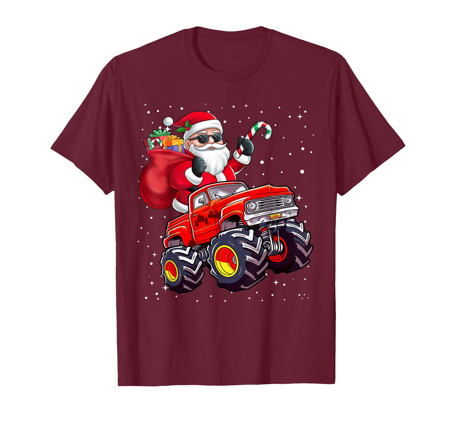 Santa Claus Riding A Monster Truck Christmas Boy Girl Kids T-Shirt