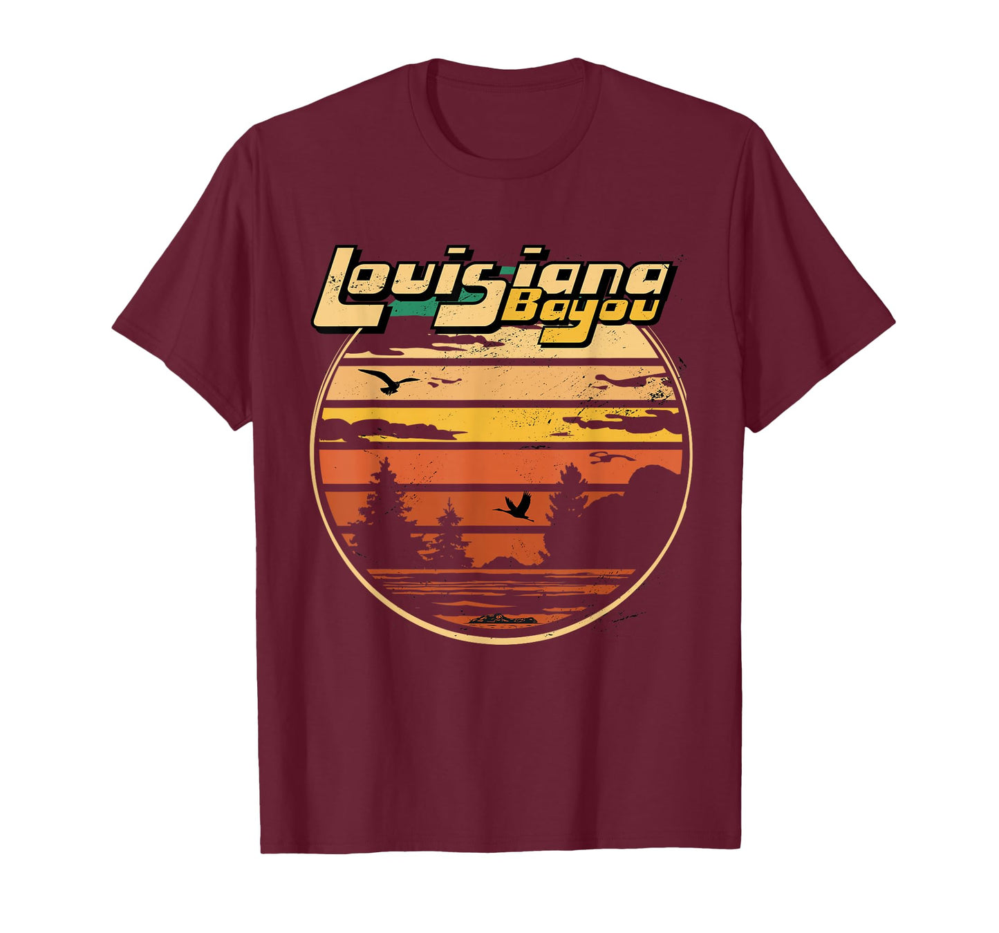 Louisiana Bayou Retro Vintage Distressed Swamp Landscape T-Shirt