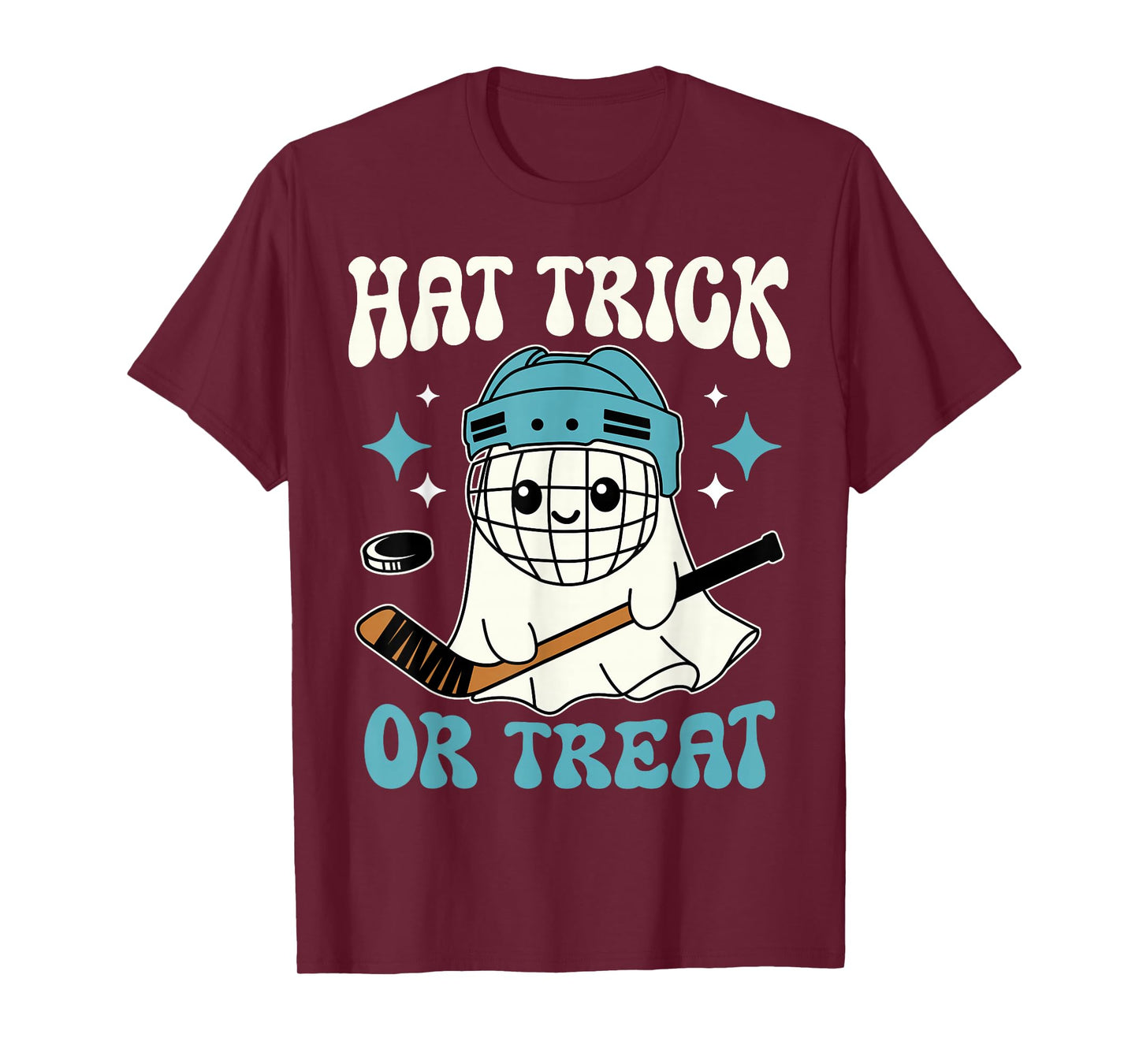 Hat Trick Or Treat Halloween Ice Hockey Player Ghost Hockey T-Shirt