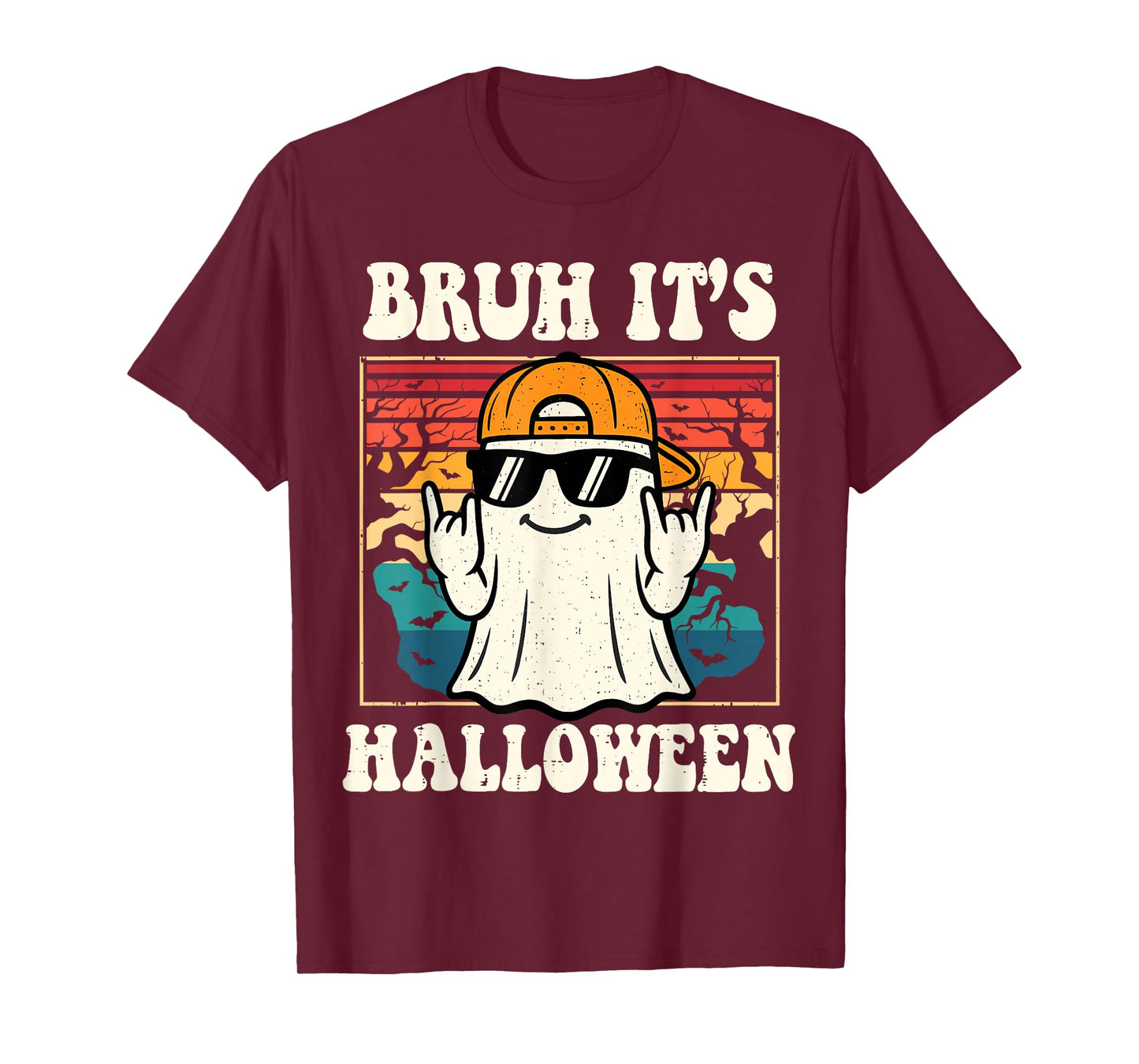 Bruh It's Halloween Funny Retro Ghost Costume Men Boys Teens T-Shirt