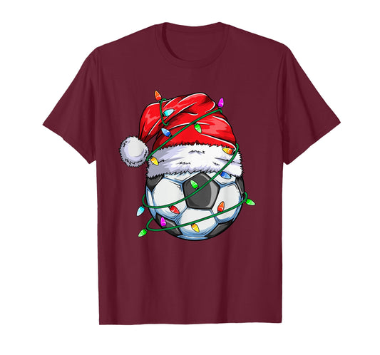 Santa Soccer Ball Sports Design- Christmas Soccer Player T-Shirt