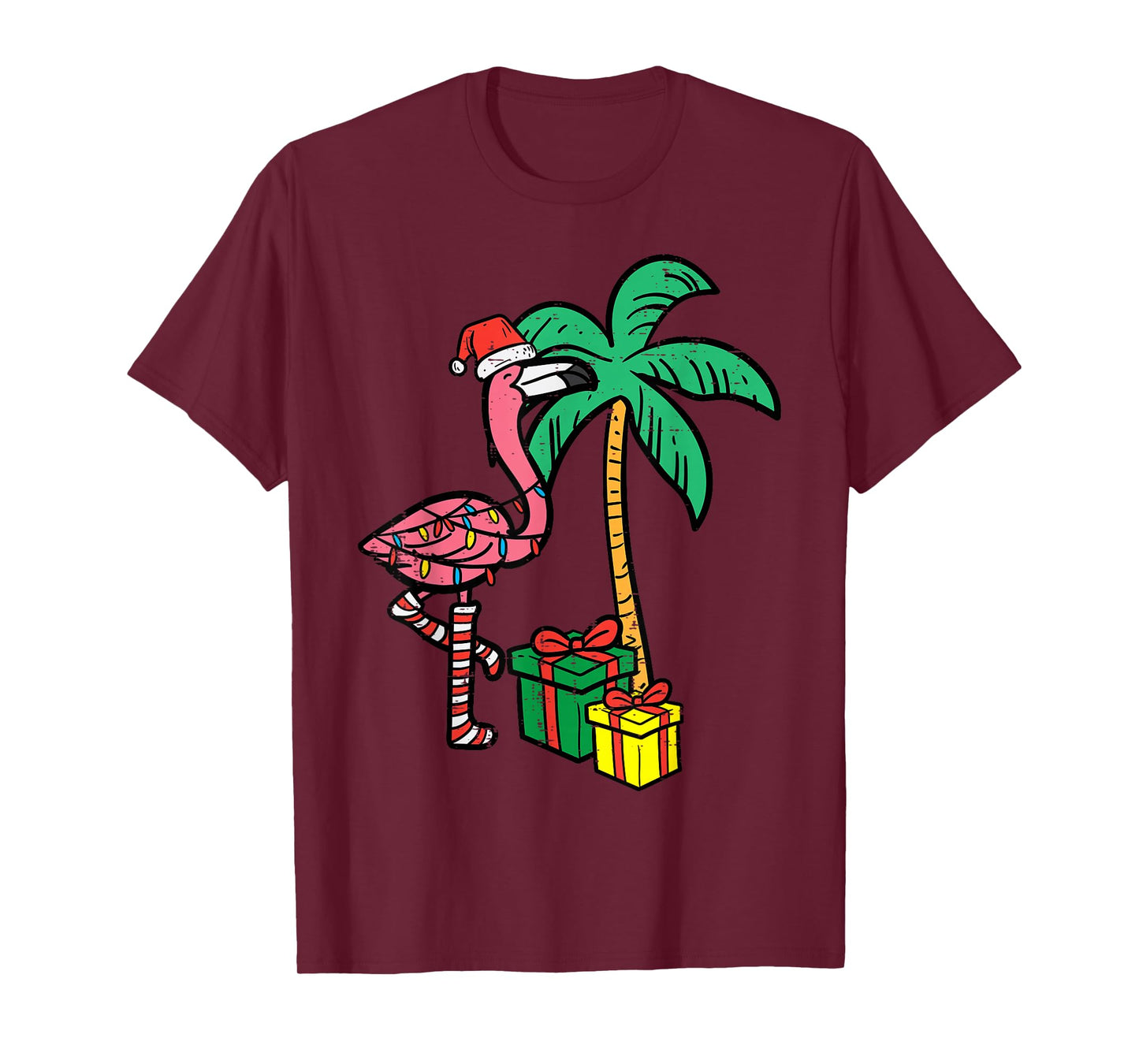 Christmas Flamingo Palm Tree Funny Xmas Beach Men Women Kids T-Shirt