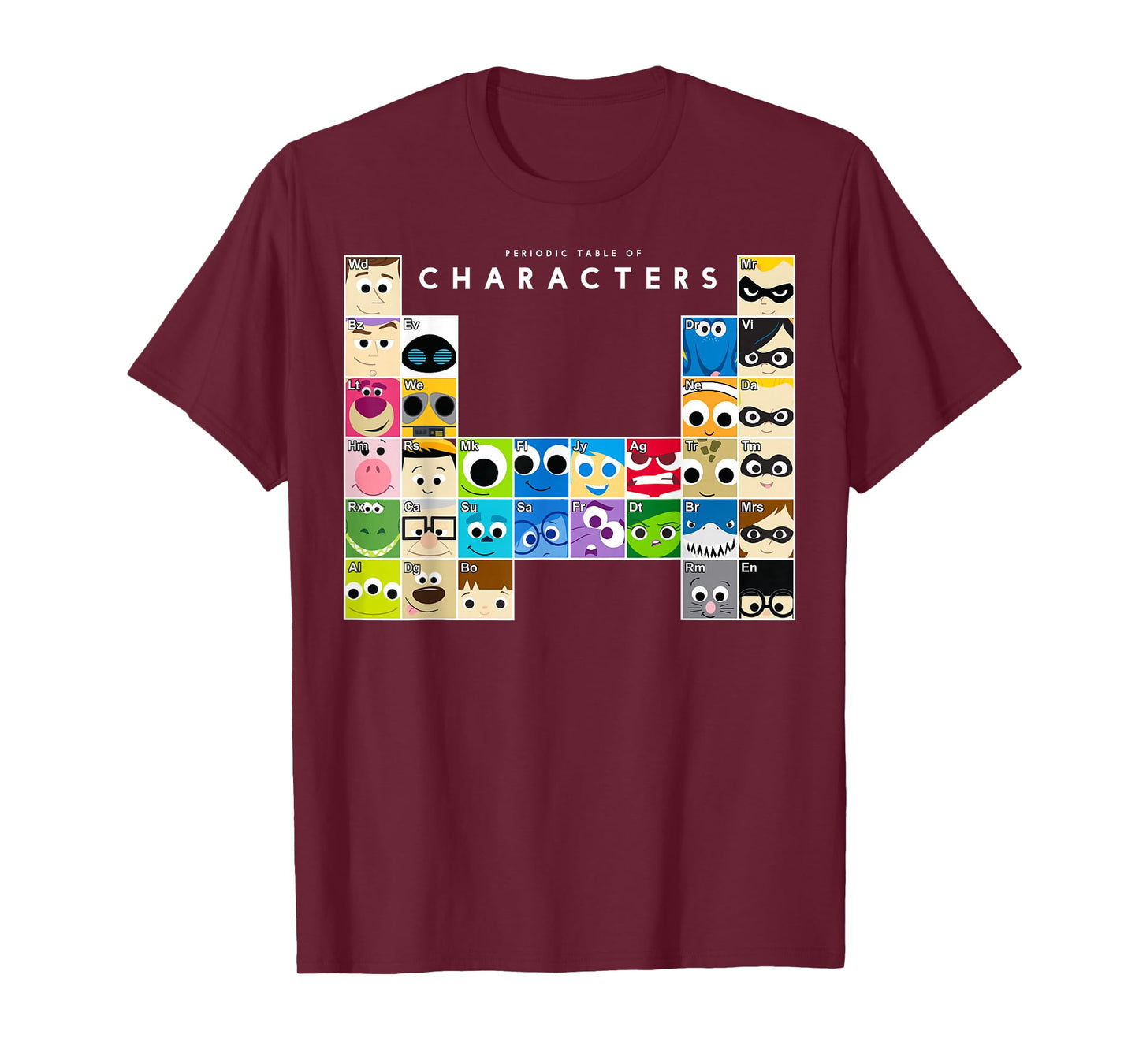 Disney Pixar Collection Color Periodic Table Of Characters T-Shirt