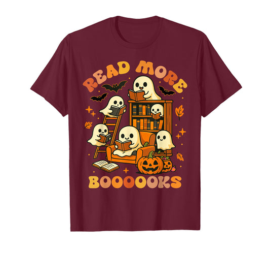 Read More Books Ghost Reading Book Teacher Halloween T-Shirt