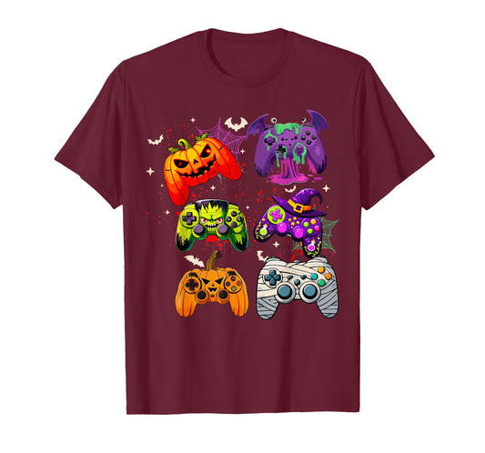 Halloween Skeleton Zombie Gaming Controllers Mummy Boys Kids T-Shirt