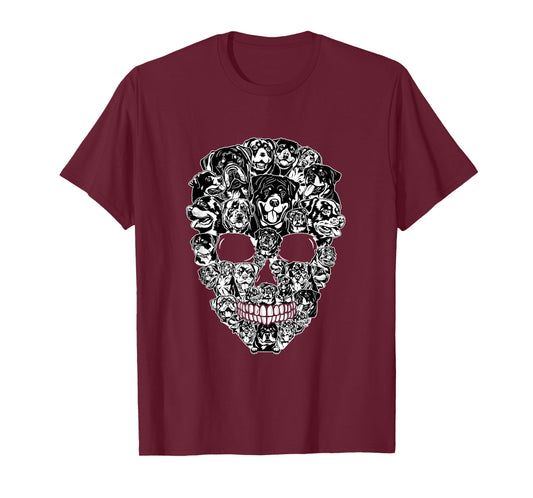 Funny Rottweiler Skull Dog Skeleton Halloween Men Women Kids T-Shirt