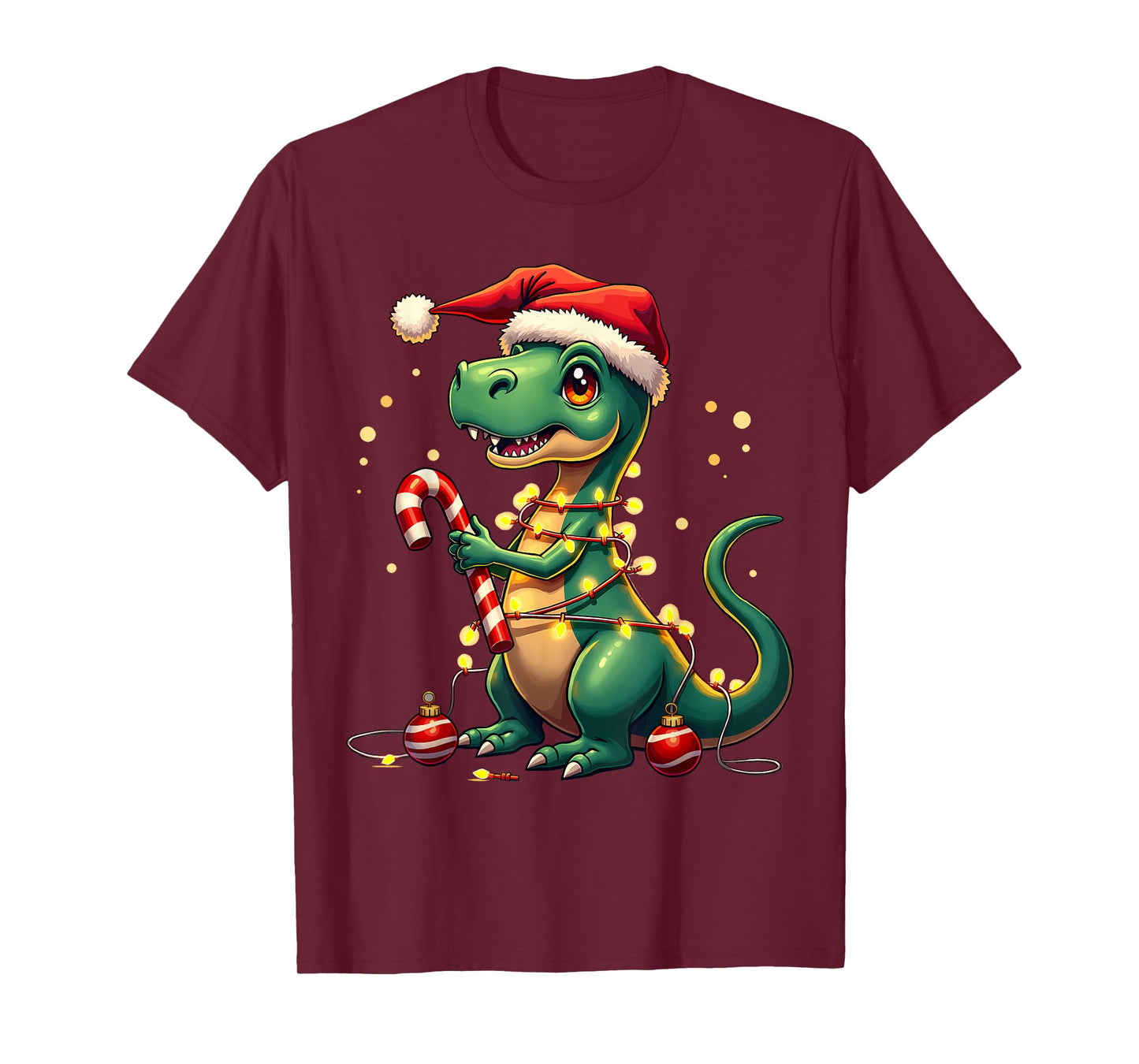 Cute Christmas T-Rex Shirt Dinosaur Lights & Candy Cane T-Shirt