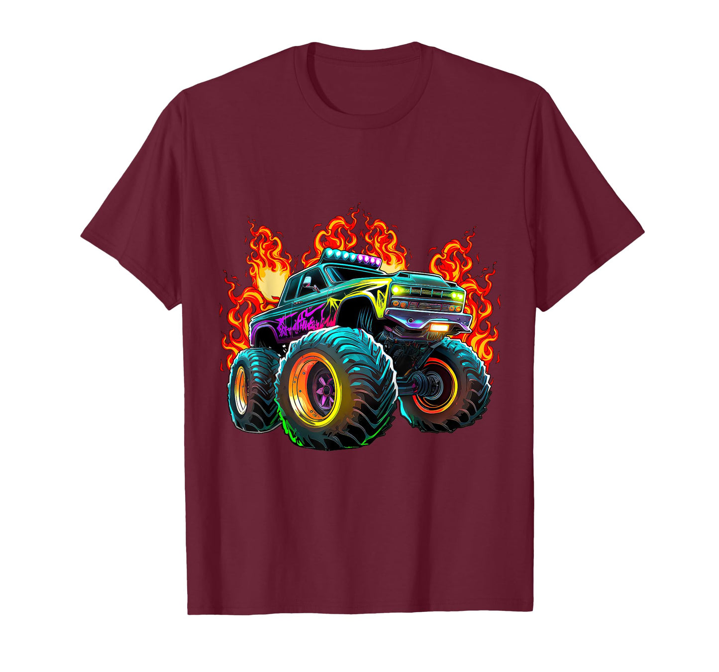 Monster Truck Flame Retro Monster Truck Birthday Boy Party T-Shirt