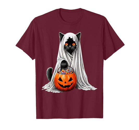 Halloween Black Cat Ghost Costume Pumpkin T-Shirt