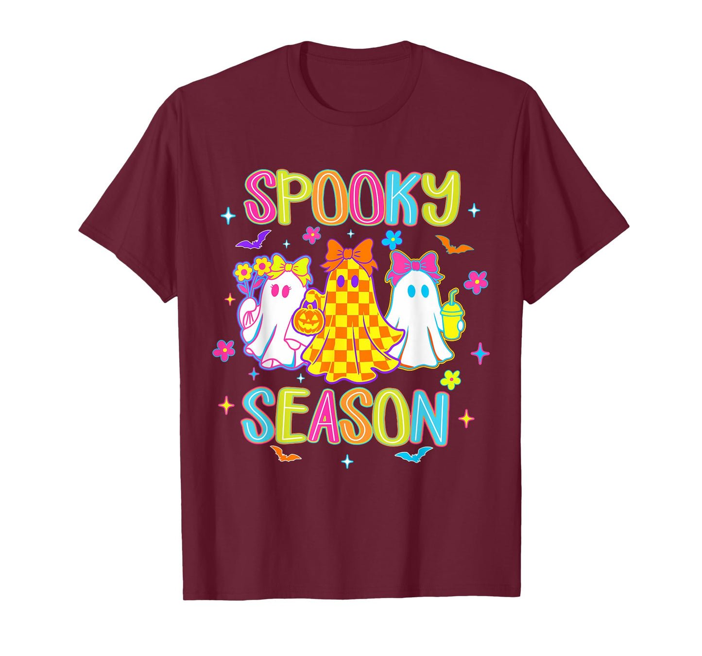 Spooky Season Neon Halloween Ghost Mens Womens Kids T-Shirt