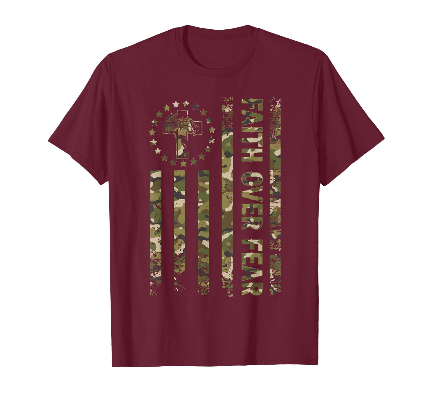 Christian Faith Over Fear Camo US Flag Patriot Men Women Kid T-Shirt