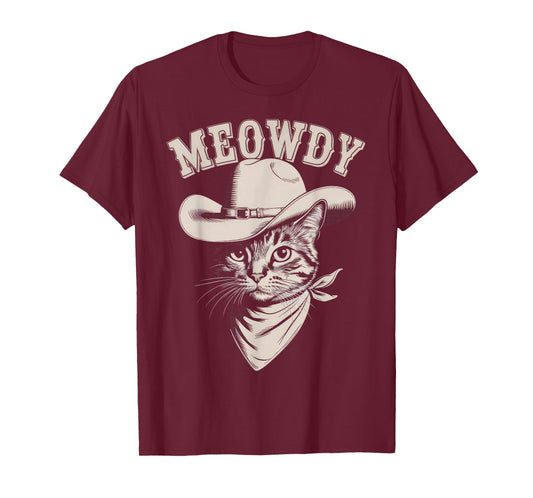 Meowdy Cat Funny Cowboy Western Graphic Cat Lady Cat Dad T-Shirt