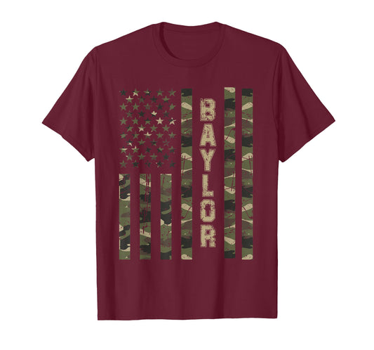 Baylor Texas United States Distressed Camo w US Flag T-Shirt