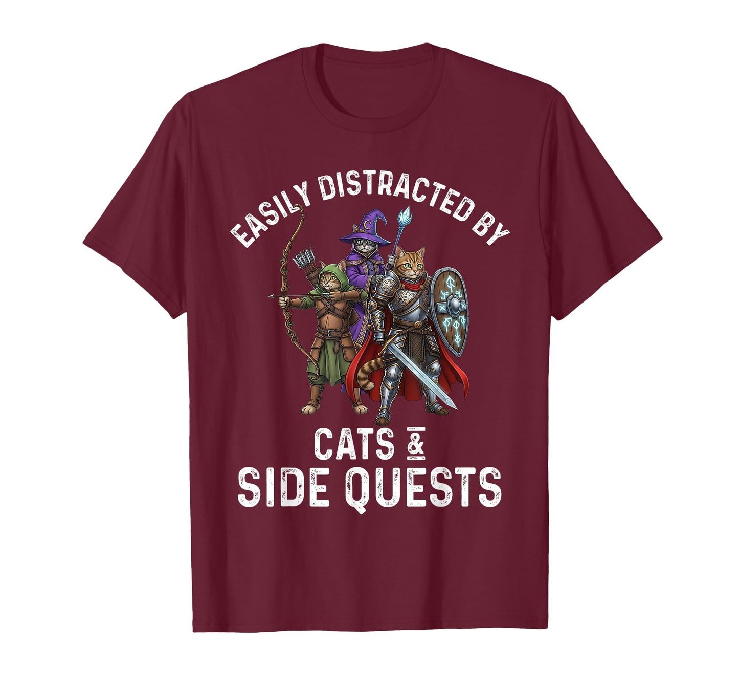 Gamer Easily Distracted by Cats Side Quests Boys Kids Men T-Shirt