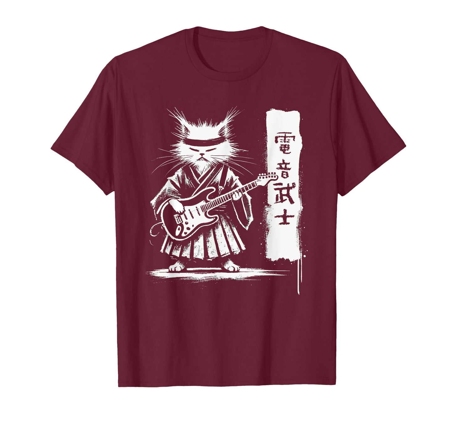 Samurai Japanese Kawaii Rock Music Men Kids Women Cat Guitar T-Shirt