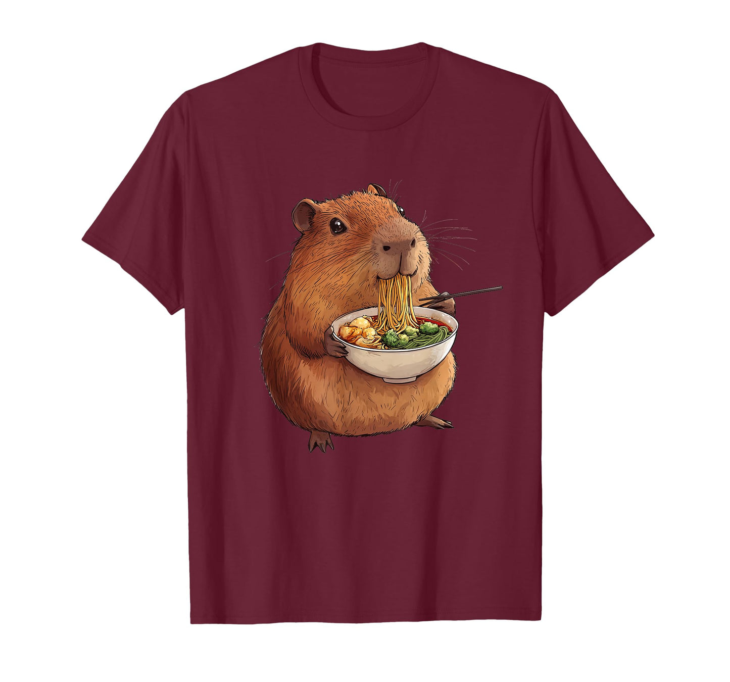 Capybara Designs. Kawaii Capybara Eating Ramen Noodles Anime Japanese Unisex-Adults and Kids T-Shirt - Black - Small - Short Sleeve