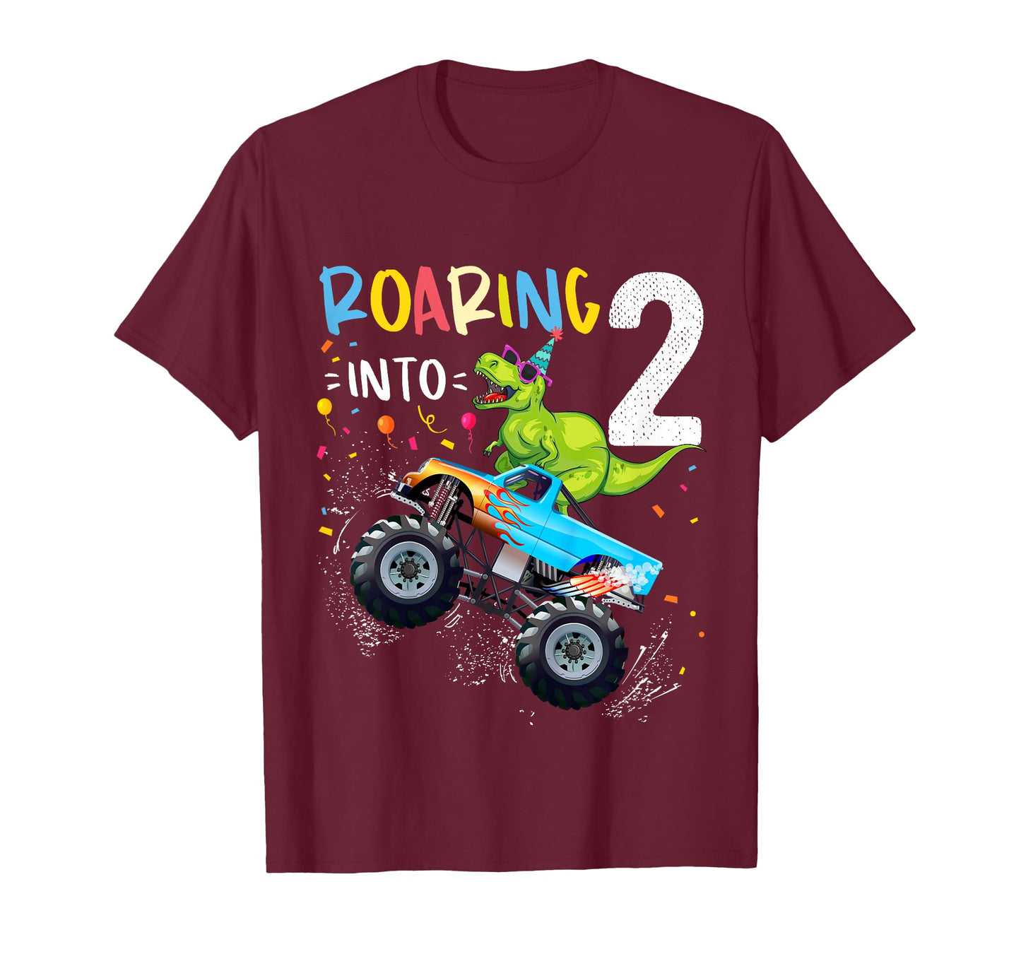 2nd Birthday T Rex Dinosaur Monster Truck Boys and Girls T-Shirt