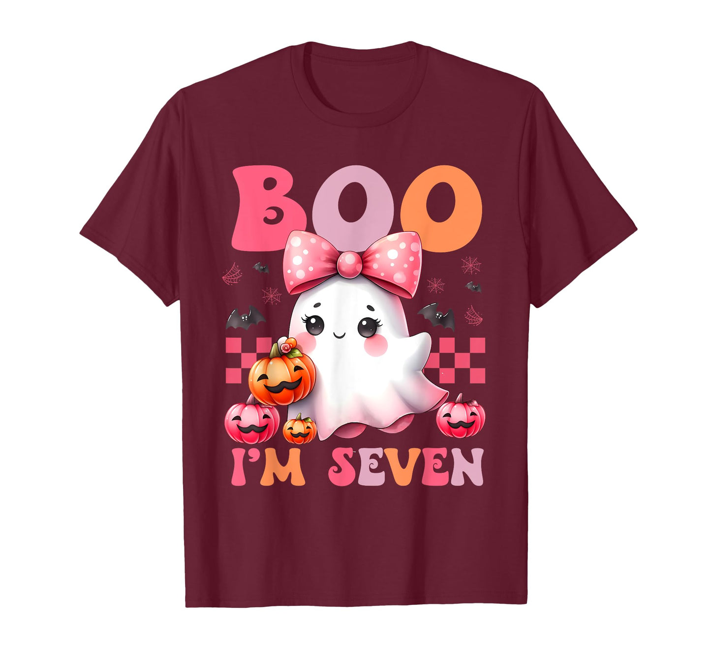 Boo I'm Seven Ghost Seventh 7th Birthday Halloween Girls T-Shirt