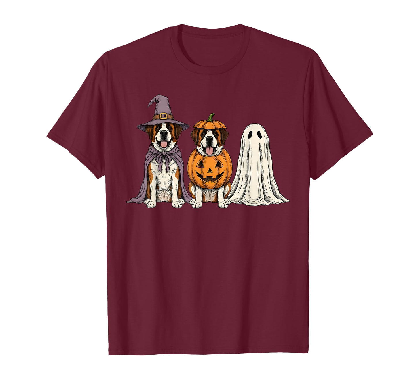 Spooky Ghost Saint Bernard Pumpkin Halloween Dog Lover T-Shirt