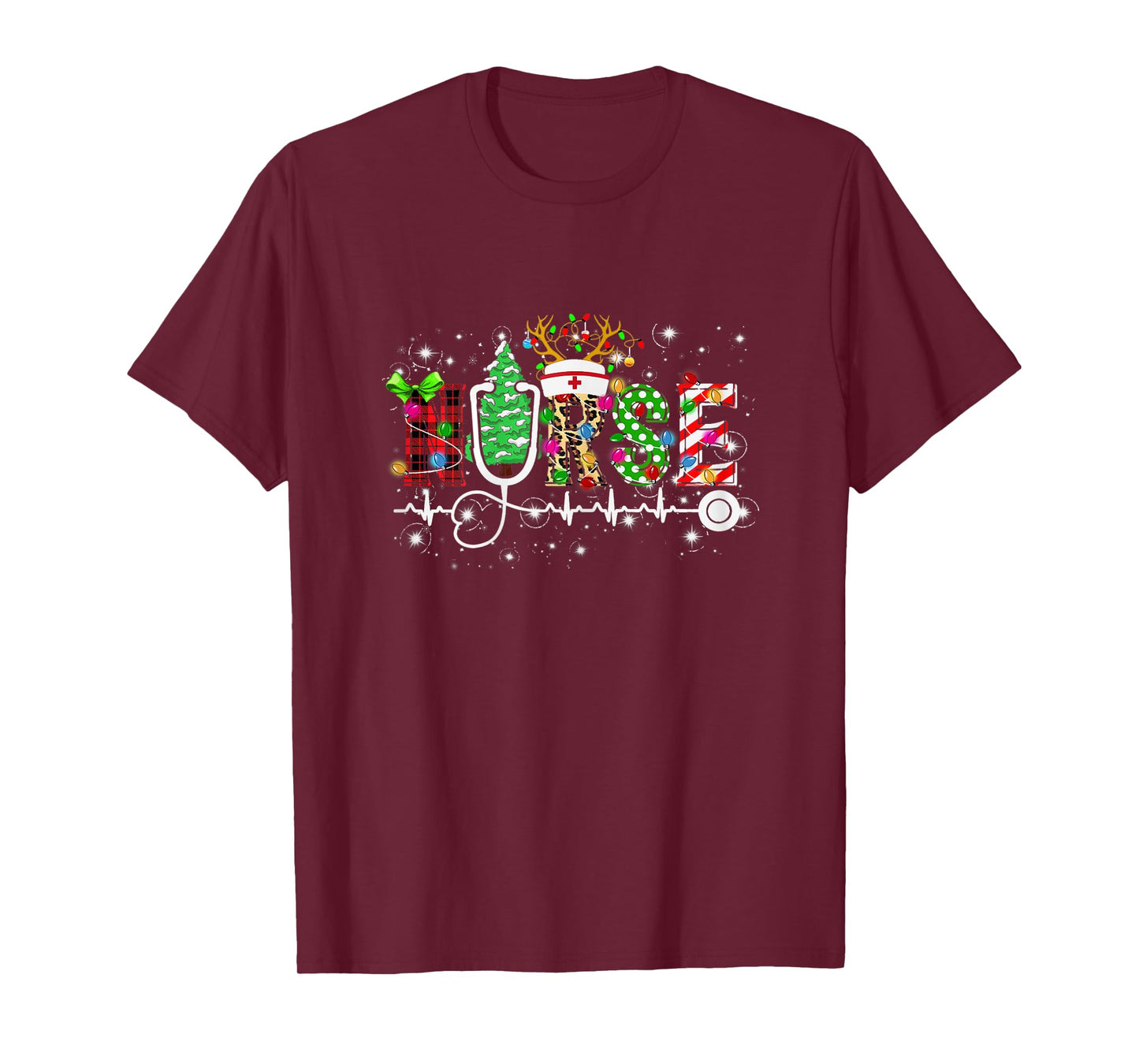 Womens Nurse RN Christmas Stethoscope Nurses Xmas Scrub T-Shirt