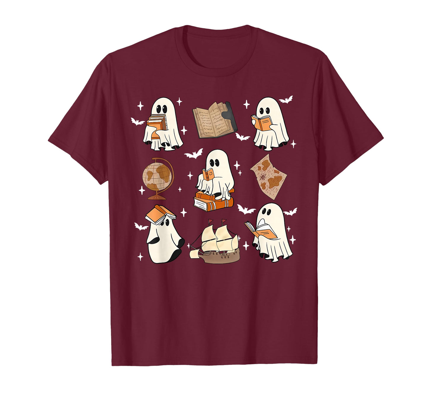 Cute Ghosts Reading Book Bookworm Halloween History Teacher T-Shirt