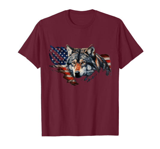 Wolf American Flag USA 4th of July Patriotic Wolf T-Shirt