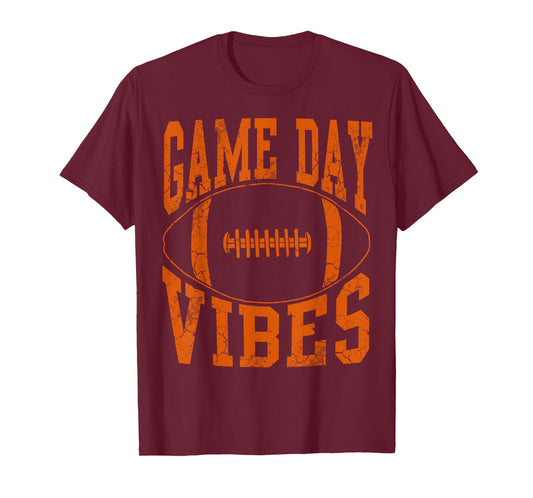 Game Day Vibes Orange Football Vintage Distressed T-Shirt
