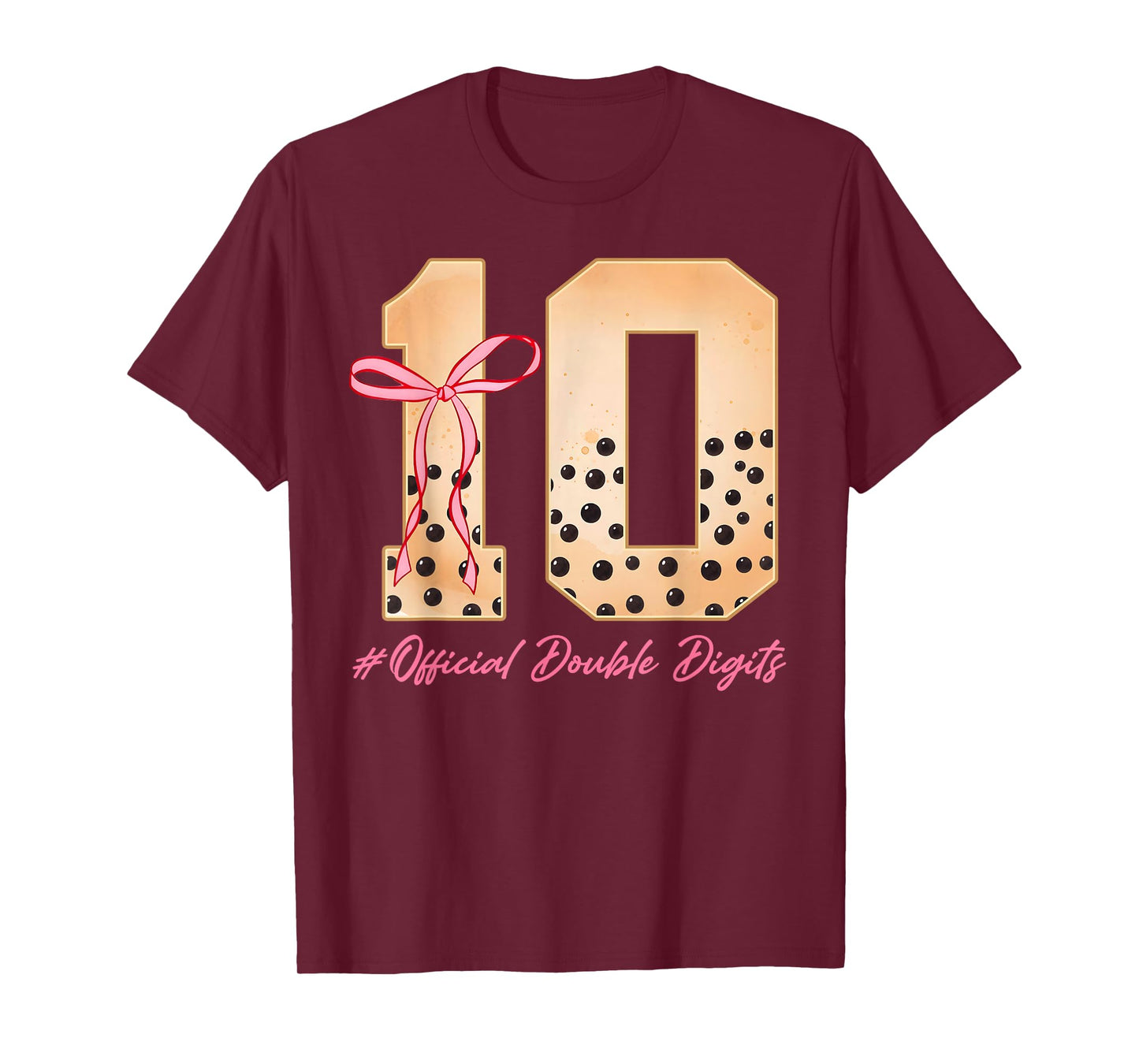 10th Birthday Girl Pink Coquette Bow Bubble Boba Tea Party T-Shirt