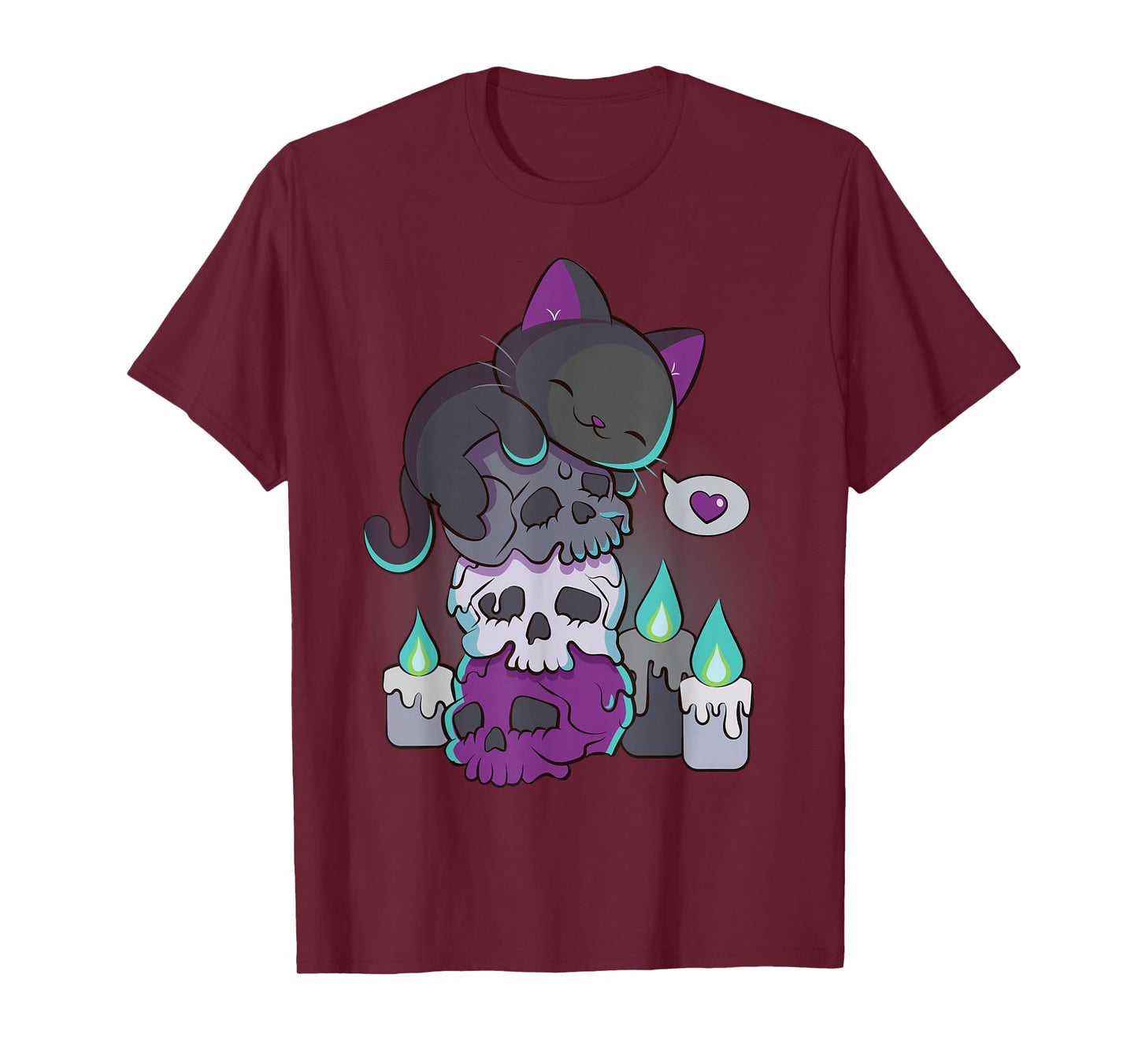 Asexual Pride Cute Black Cat on Skulls Kawaii Goth Aesthetic T-Shirt
