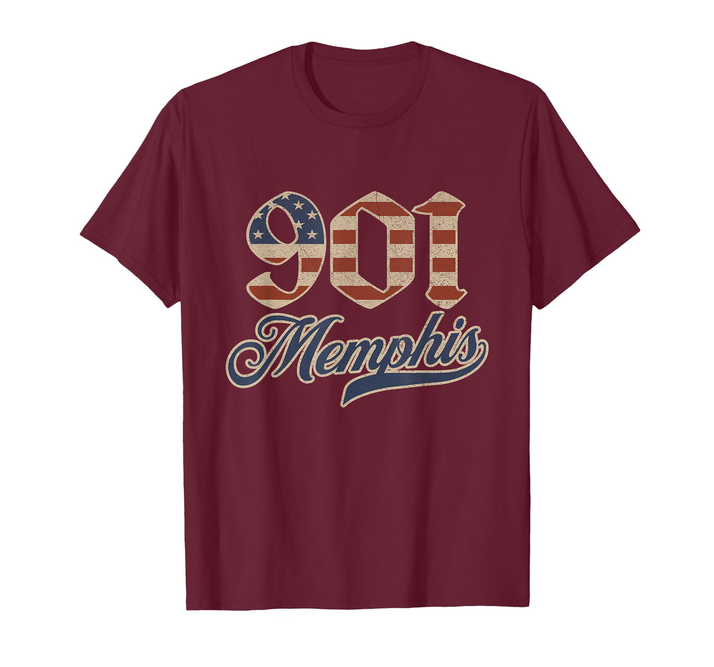 Vintage Memphis 901 Area Code Patriot USA American Flag T-Shirt