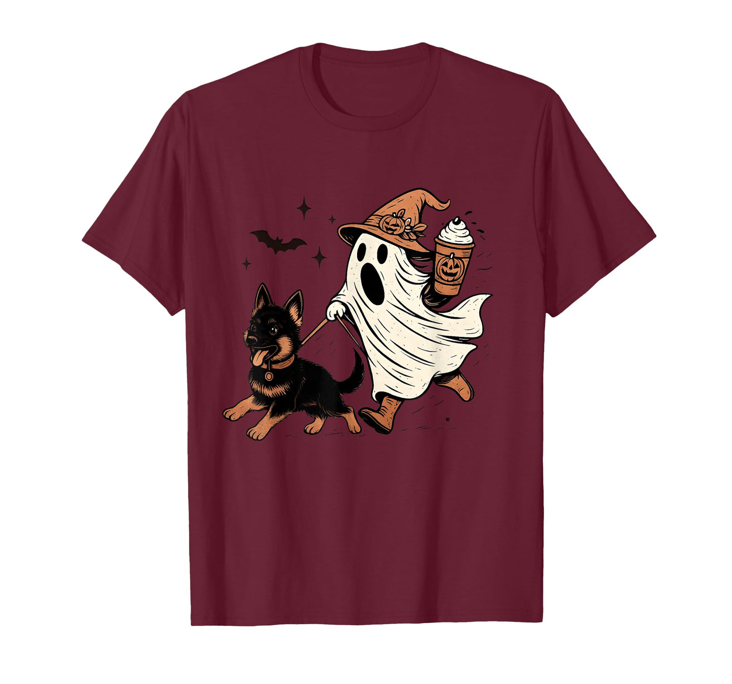 Cute German Shepherd Ghost Pumpkin Retro Happy Halloween T-Shirt