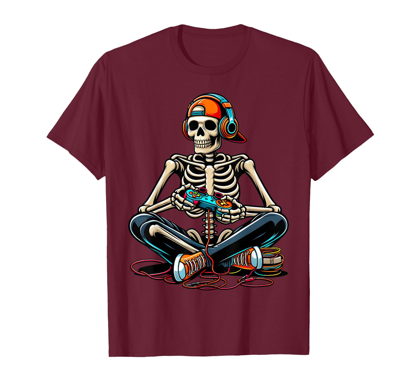 Halloween Skeleton Gamer Video Gaming Boys Men Kids T-Shirt
