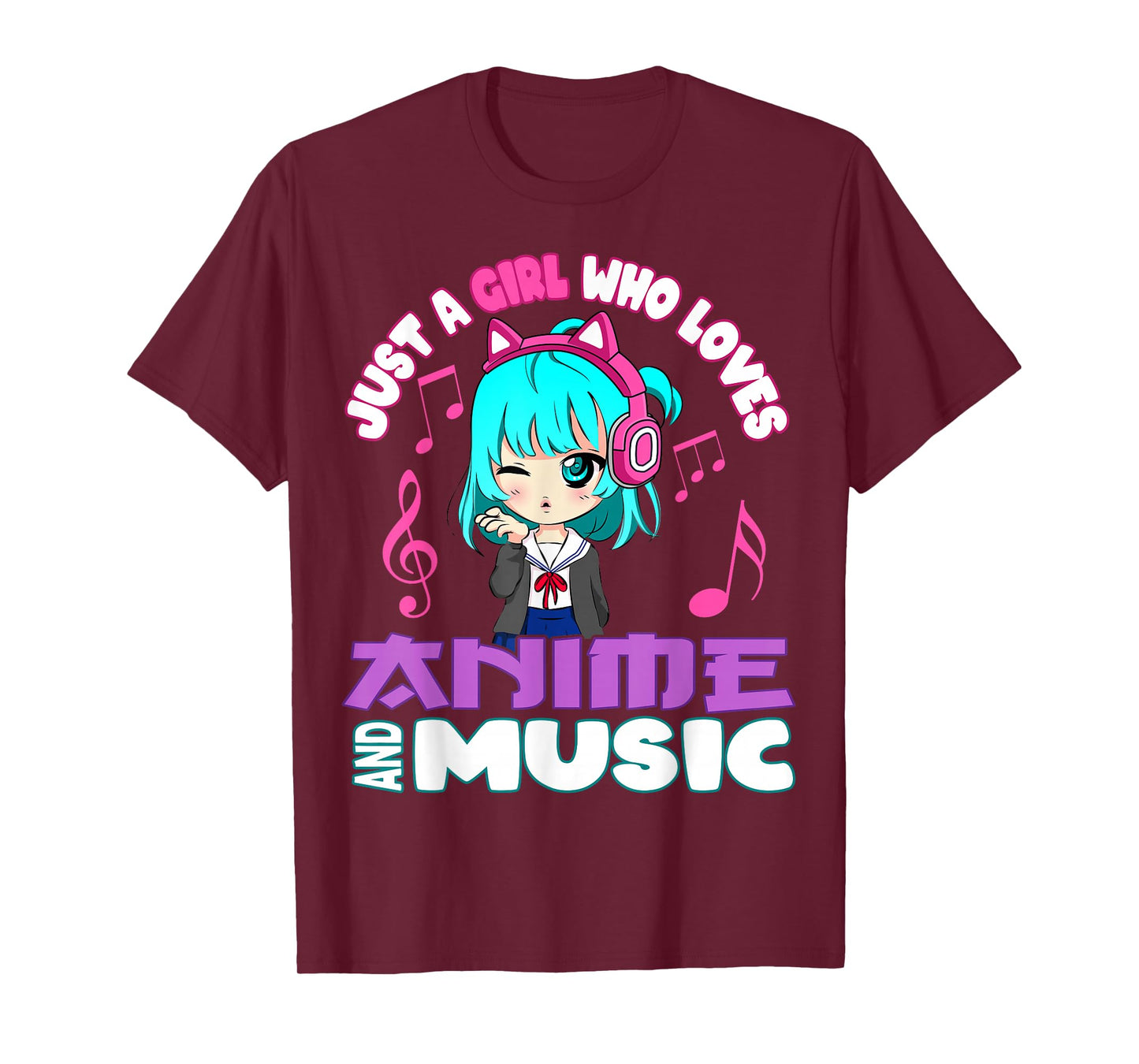 just a girl who loves anime and music funny chibi graphic T-Shirt