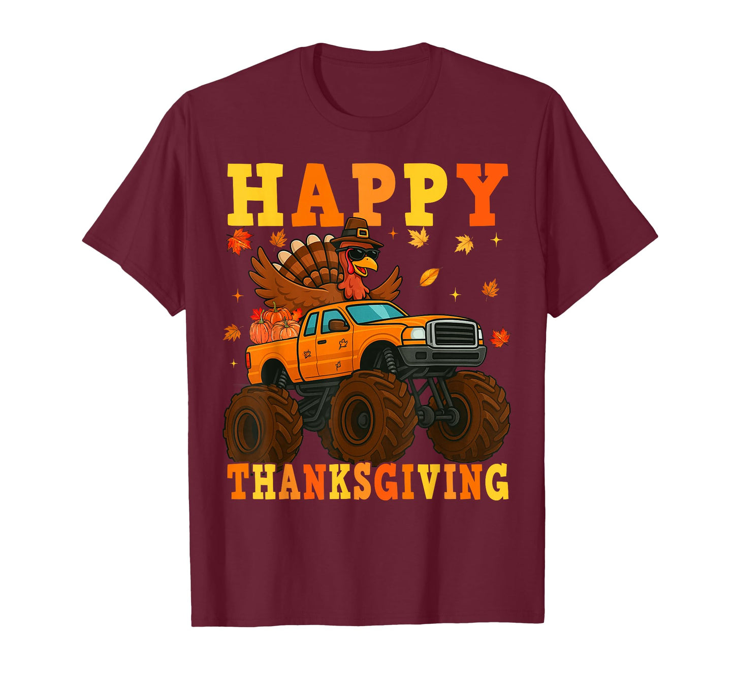 Monster Truck Turkey Happy Thanksgiving Boys Kids Toddler T-Shirt