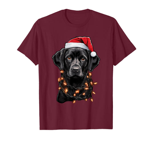 Black Labrador Christmas Lights Santa Hat Xmas Pajama T-Shirt
