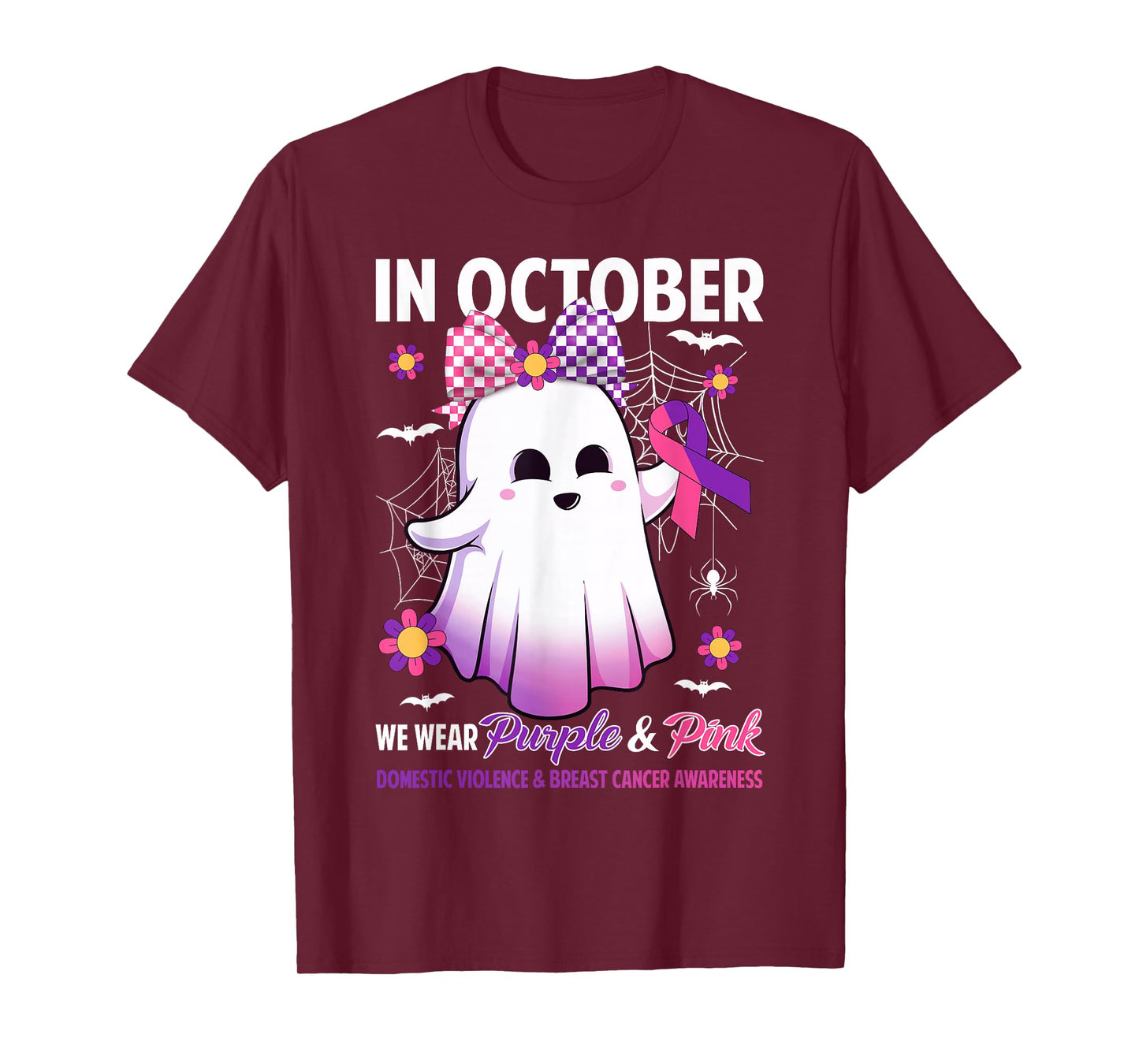 October We Wear Purple Pink Domestic Violence Breast Cancer T-Shirt