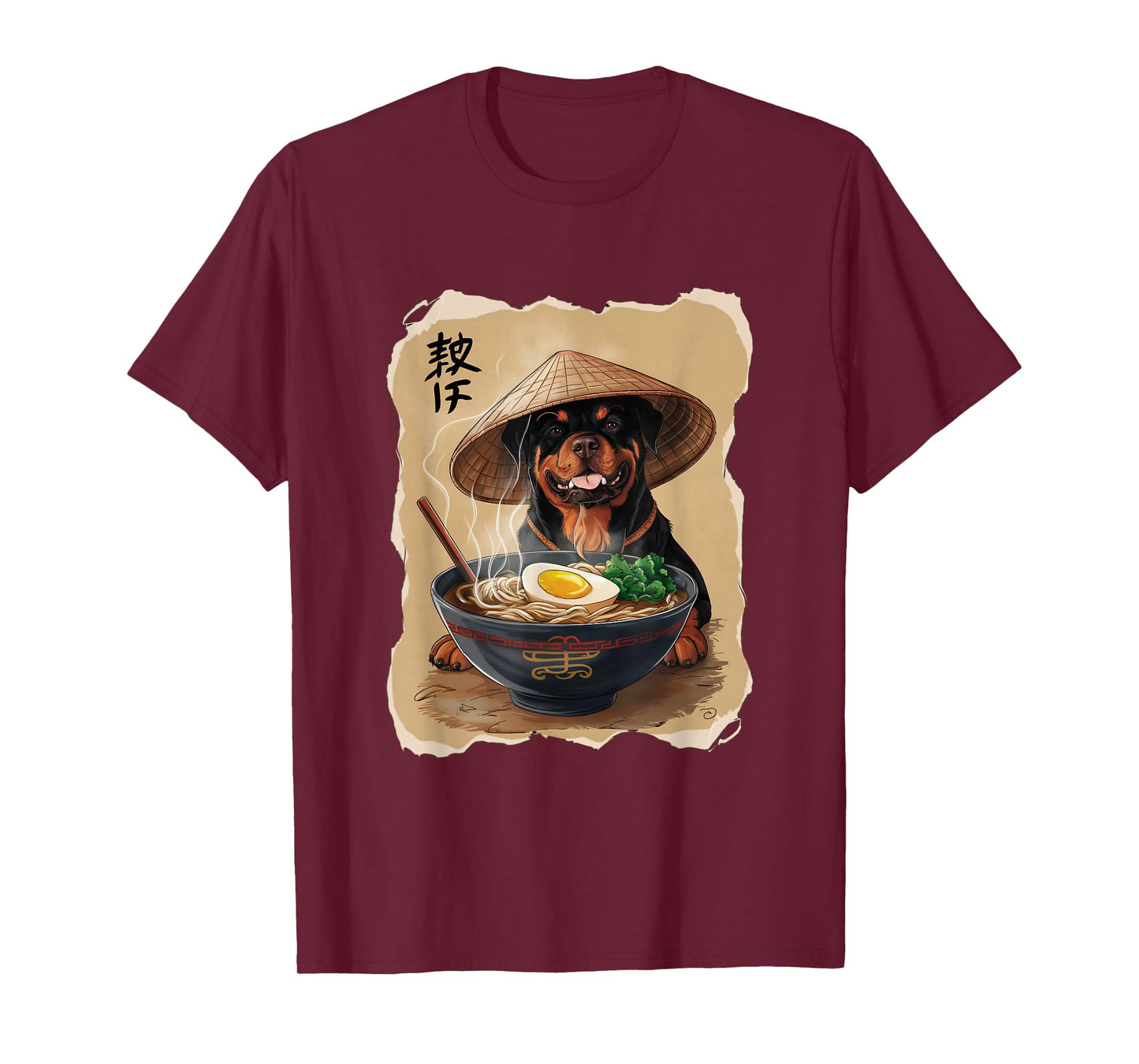 Men Woman Kawaii Eating Ramen Japanese Rottweiler T-Shirt