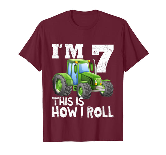 Kids Farm Tractor 7th Birthday Party Shirt 7 Years Old T-Shirt