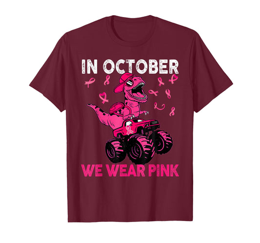 in October We Wear Pink Breast Cancer Trex Dino Kids Toddler T-Shirt