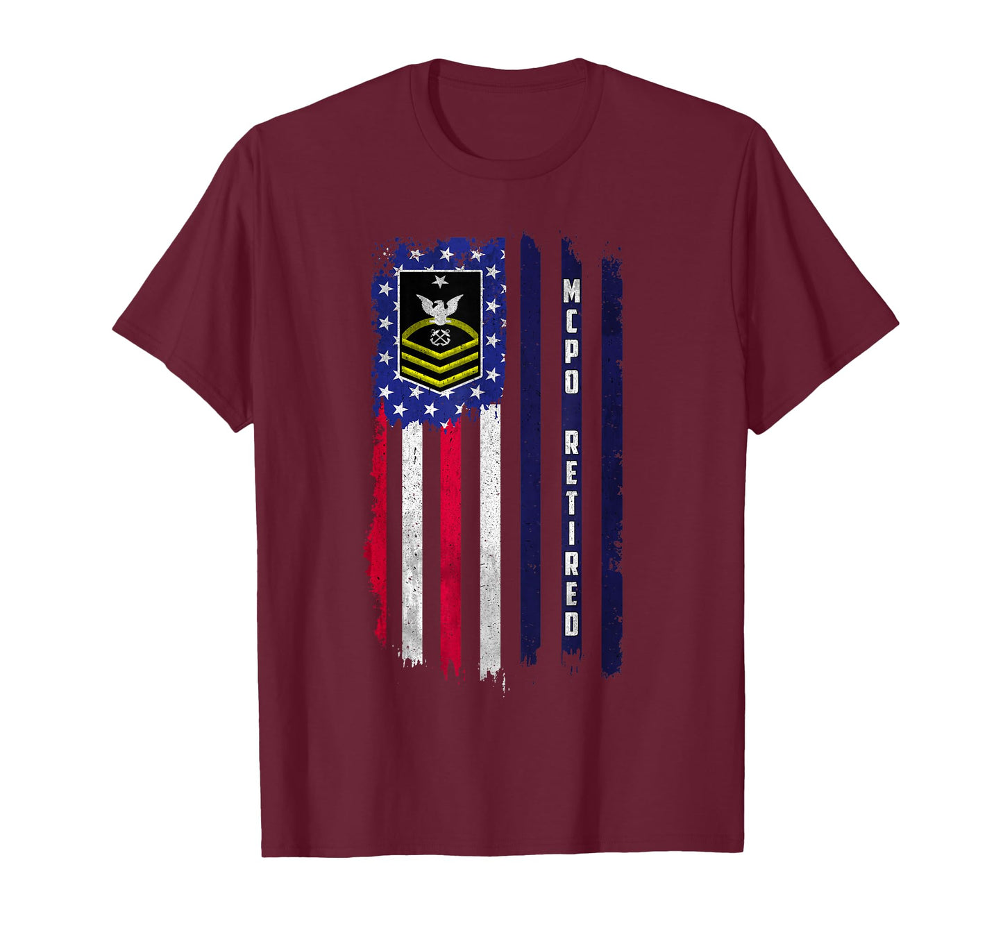 Retired E-9 Master Chief Petty Officer Rank American Flag T-Shirt